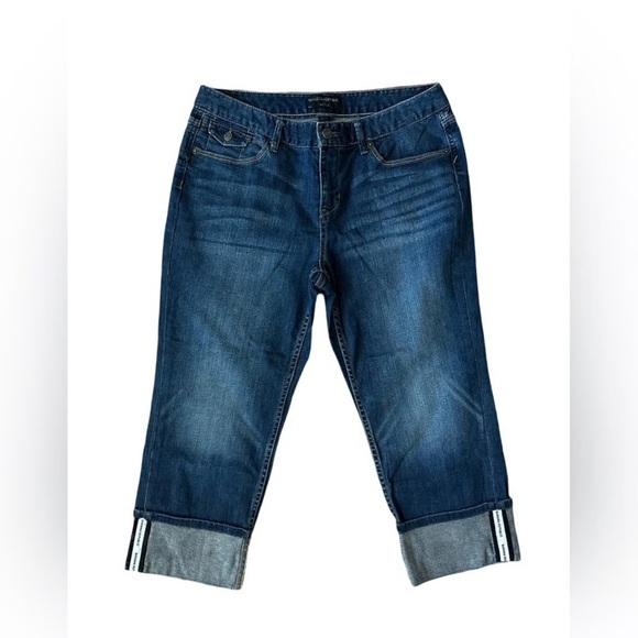Banana Republic logo cuff crop Jean mid wash denim capri size 26 - Picture 1 of 10